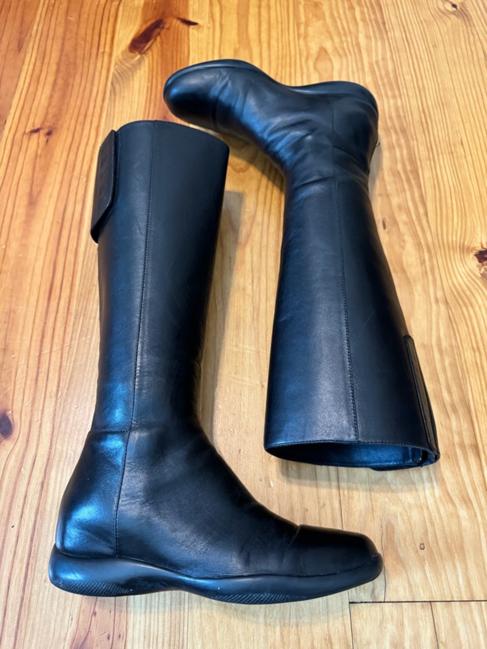 PRADA Calzature Donna Nappa Sport B Nero Black Leather Riding Boots 36.5 3WZ013 - Picture 10 of 16